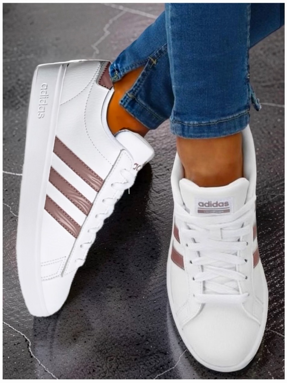 Adidas Grand Court Sneakers with Mauve Stripes